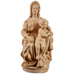 Mary and Child Plaster Statue Signed and Marked Algget, Devliegher from Bruges
