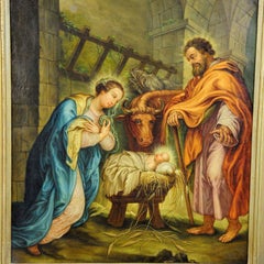Mary and Joseph in the Barn of Bethlehem, Oil Painting on Canvas