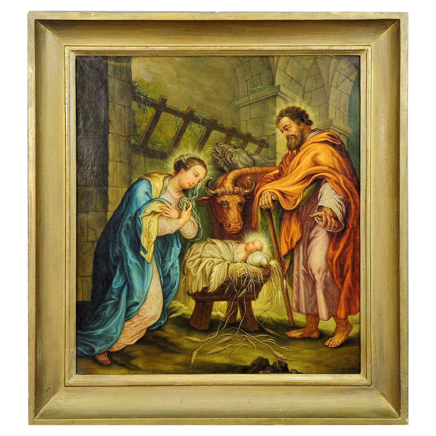 Mary and Joseph in the Barn of Bethlehem, Oil Painting on Canvas