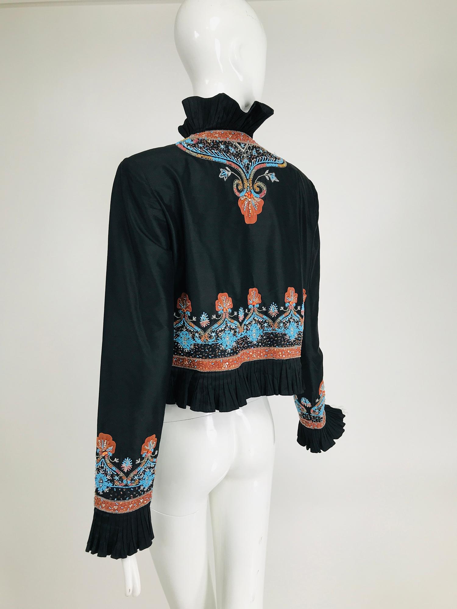 Mary Ann Restivo Embroidered Black Silk Taffeta Bolero Jacket For Sale ...