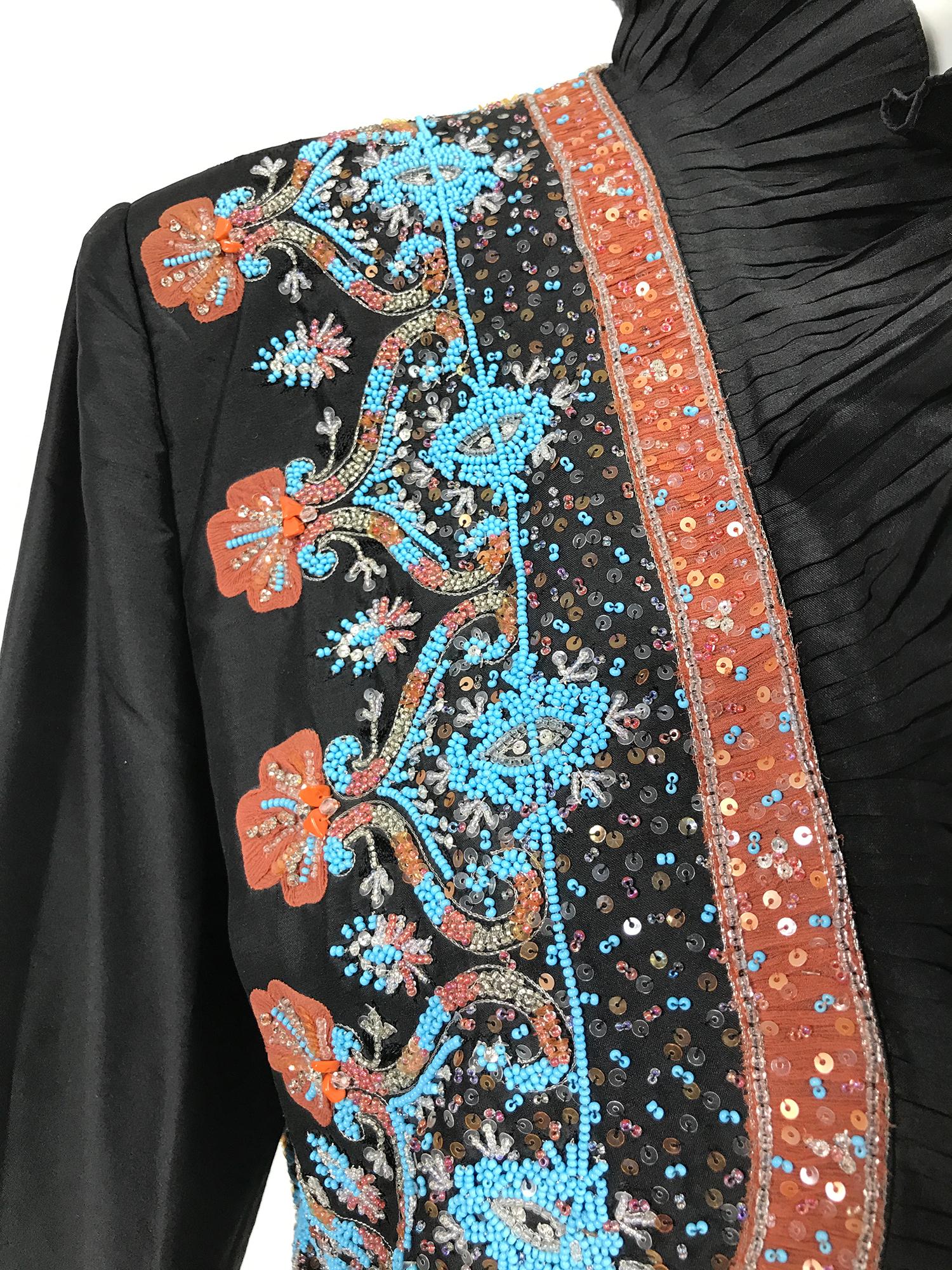 Mary Ann Restivo Embroidered Black Silk Taffeta Bolero Jacket  For Sale 2