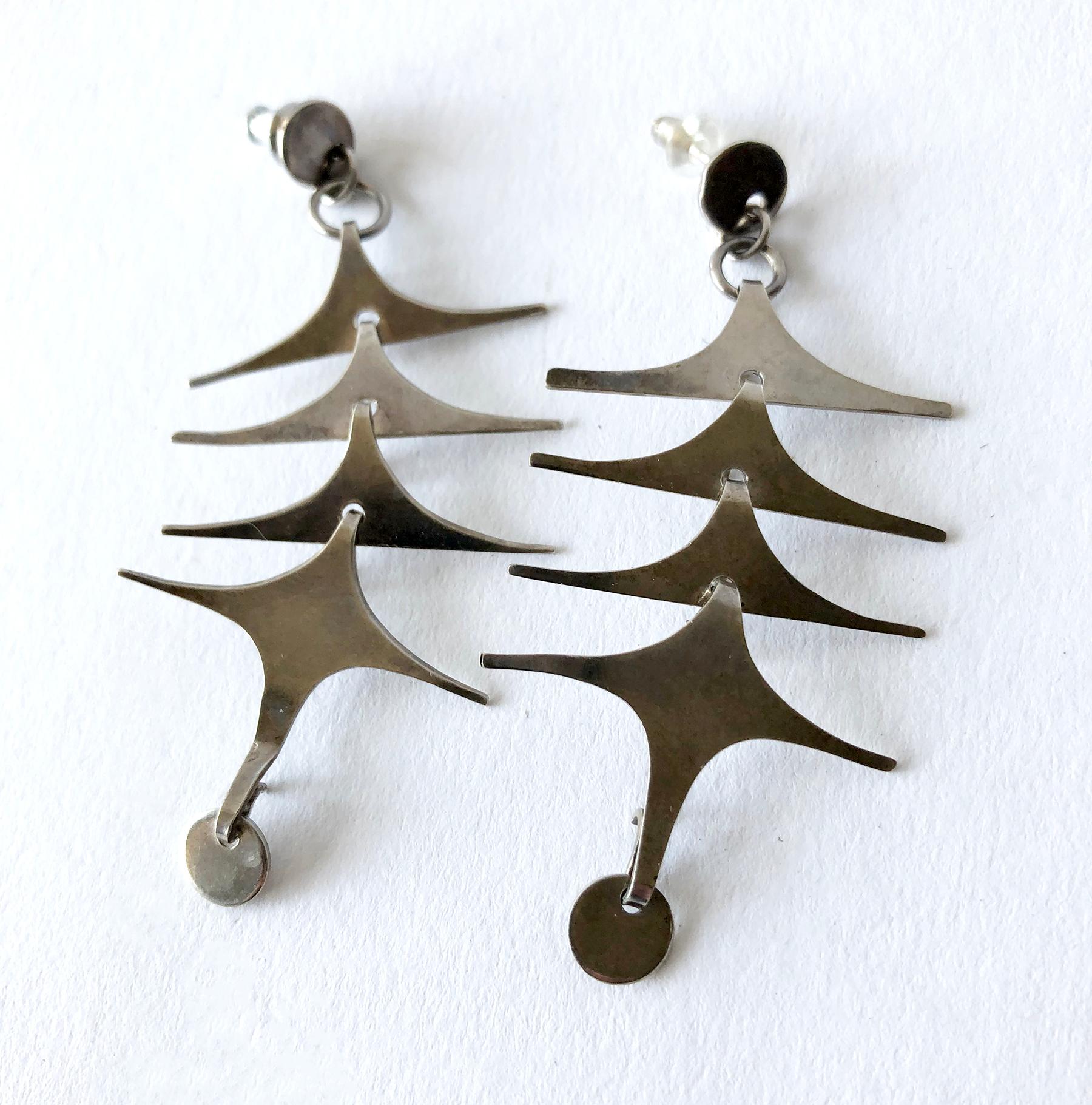 Handmade, articulating sterling silver earrings by Mary Ann Scherr of North Carolina.  Pierced earrings measure about 2 1/2