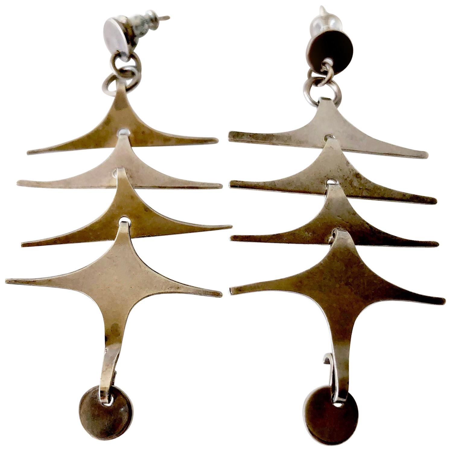 Mary Ann Scherr Sterling Silver American Modernist Pierced Earrings