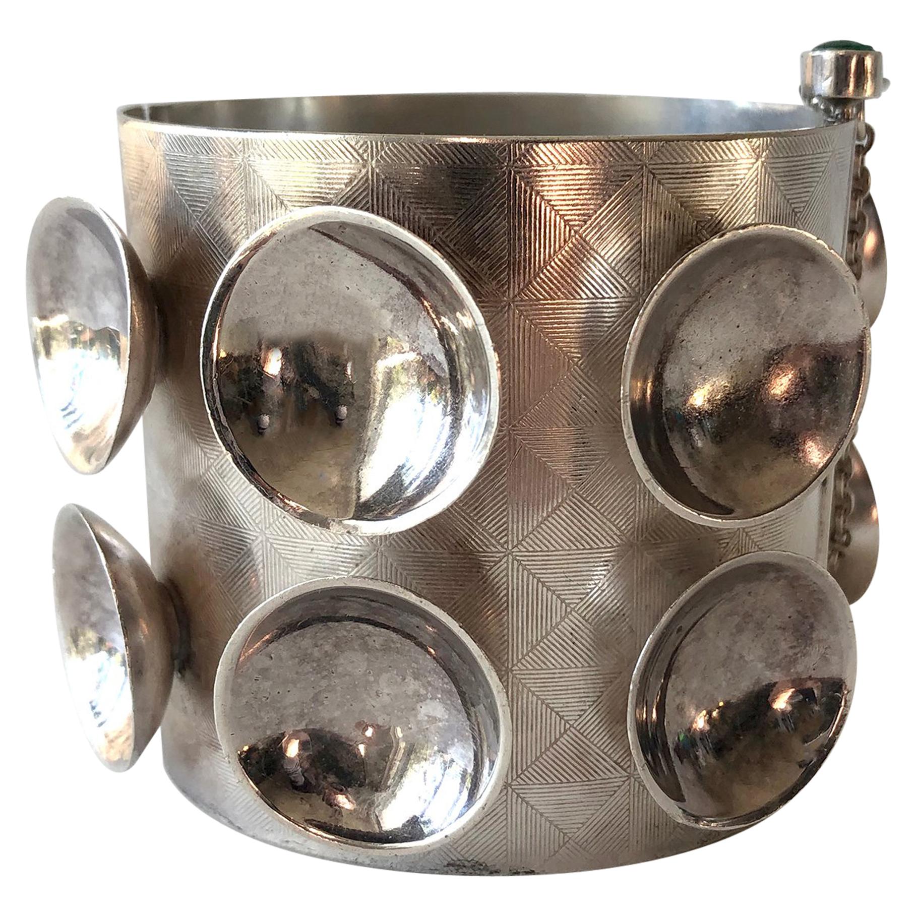 Mary Ann Scherr Sterling Silver Emerald American Modernist Cuff Bracelet