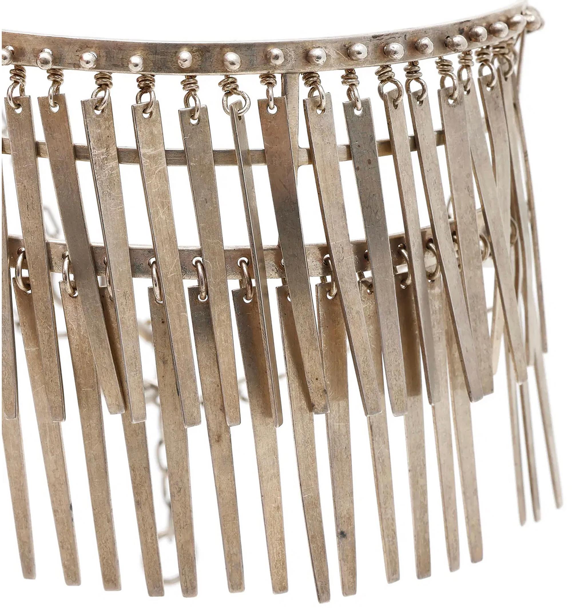 Modernista Mary Ann Scherr Collana cinetica con doppio collare a frange in argento sterling 1960s in vendita