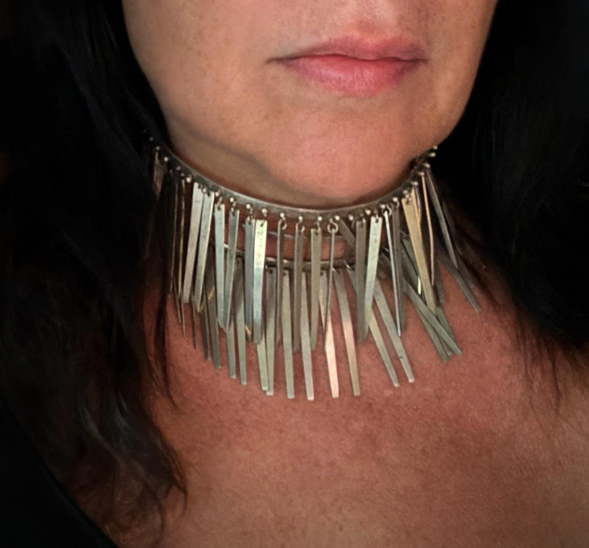 Mary Ann Scherr Collana cinetica con doppio collare a frange in argento sterling 1960s In condizioni buone in vendita a Palm Springs, CA