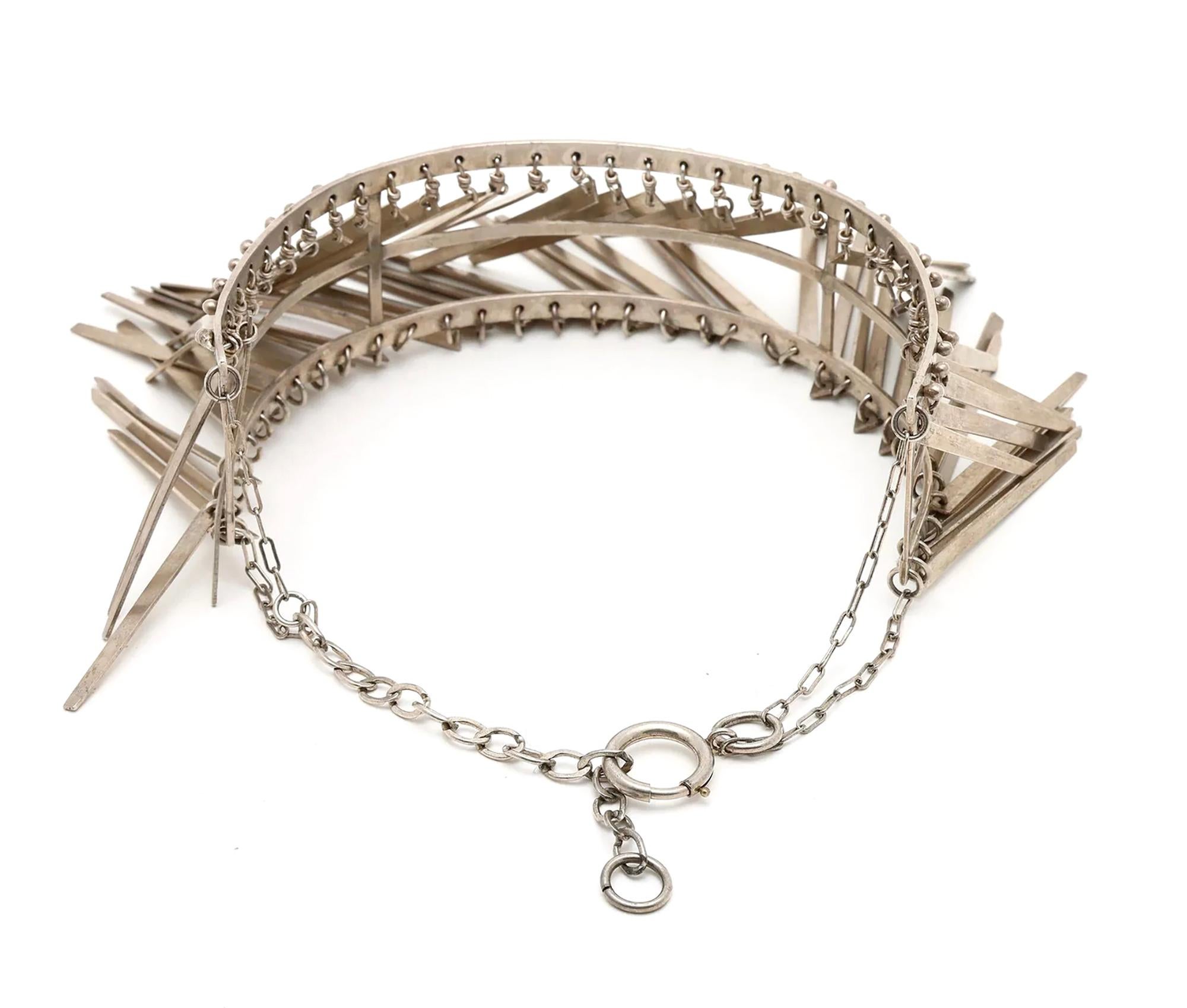 Donna Mary Ann Scherr Collana cinetica con doppio collare a frange in argento sterling 1960s in vendita