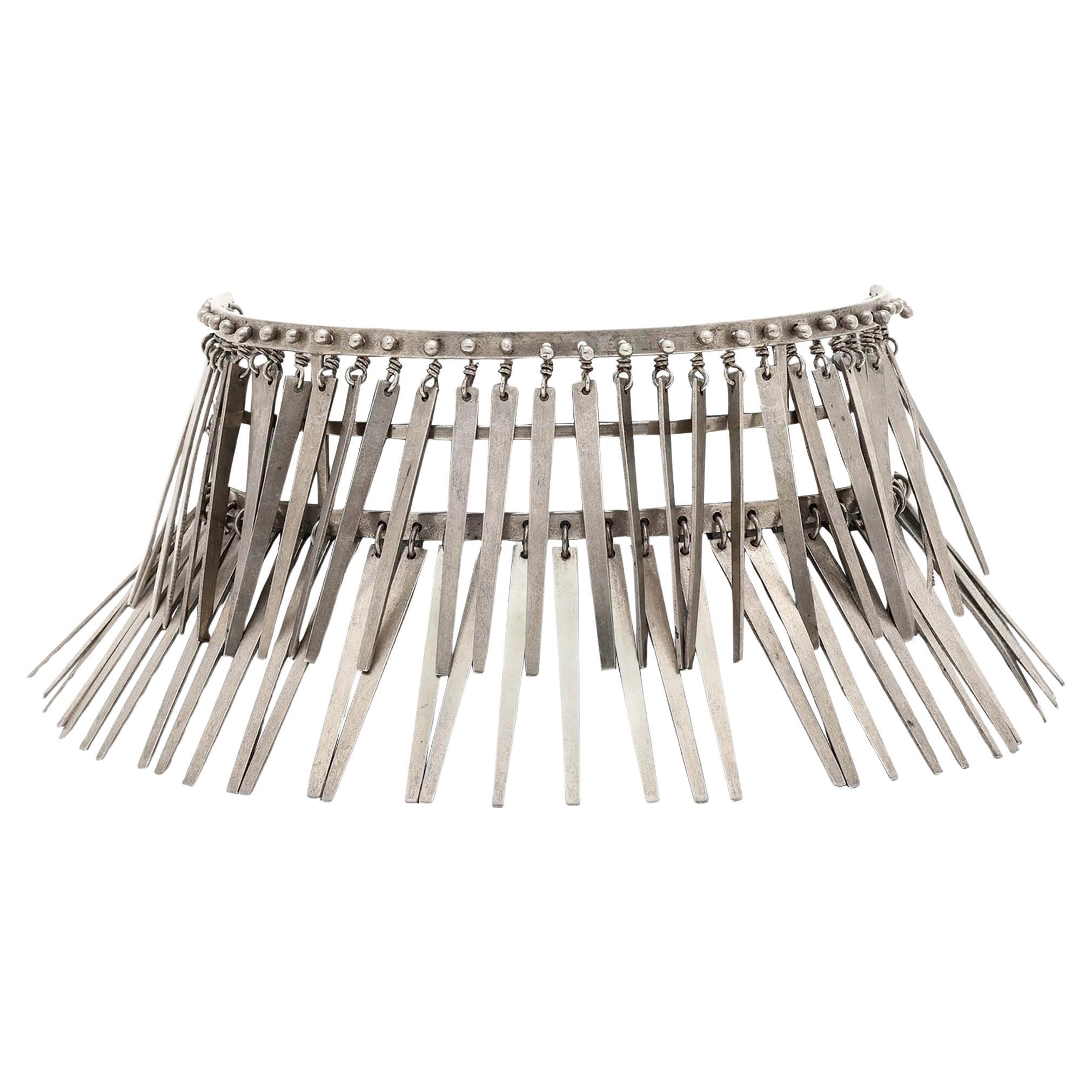 Mary Ann Scherr Collana cinetica con doppio collare a frange in argento sterling 1960s in vendita