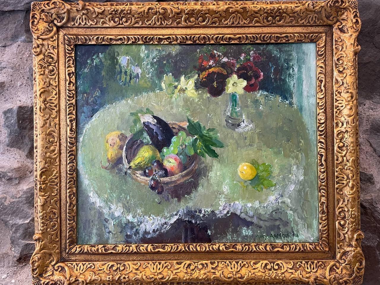 Green Table - Still Life - Painting by Mary Armour