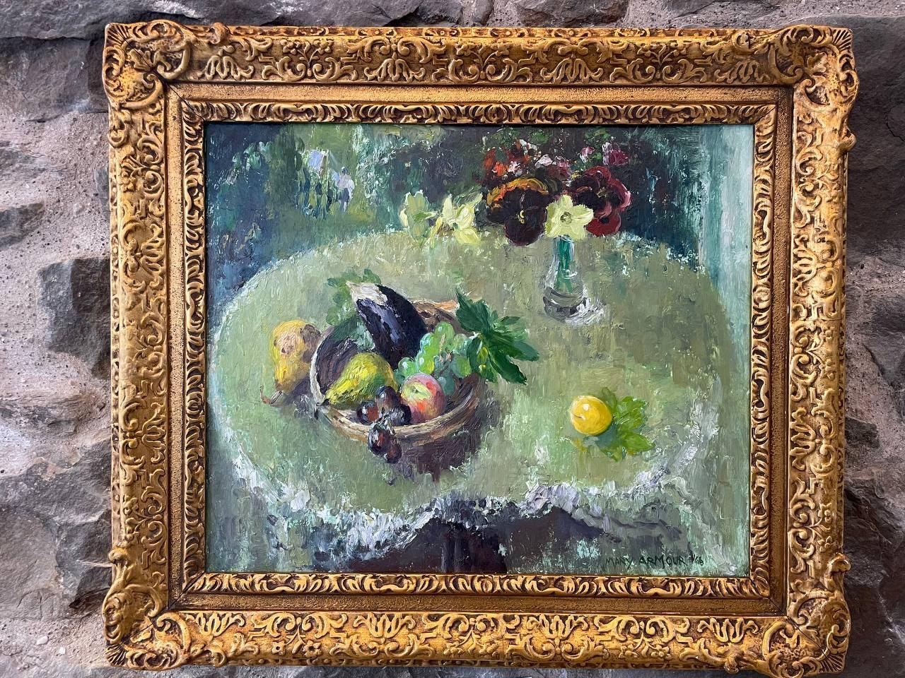 Mary Armour Still-Life Painting – Grüner Tisch – Stillleben