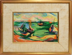 Modernistischer modernistischer Schiffshafen am Sonnenuntergang von Mary Ascher