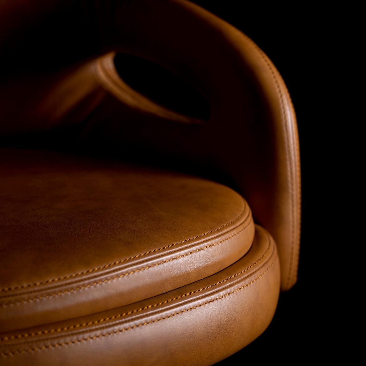 Modern Mary Swivel Bar Stools, Caramel Leather, Handmade Portugal by Greenapple For Sale 1