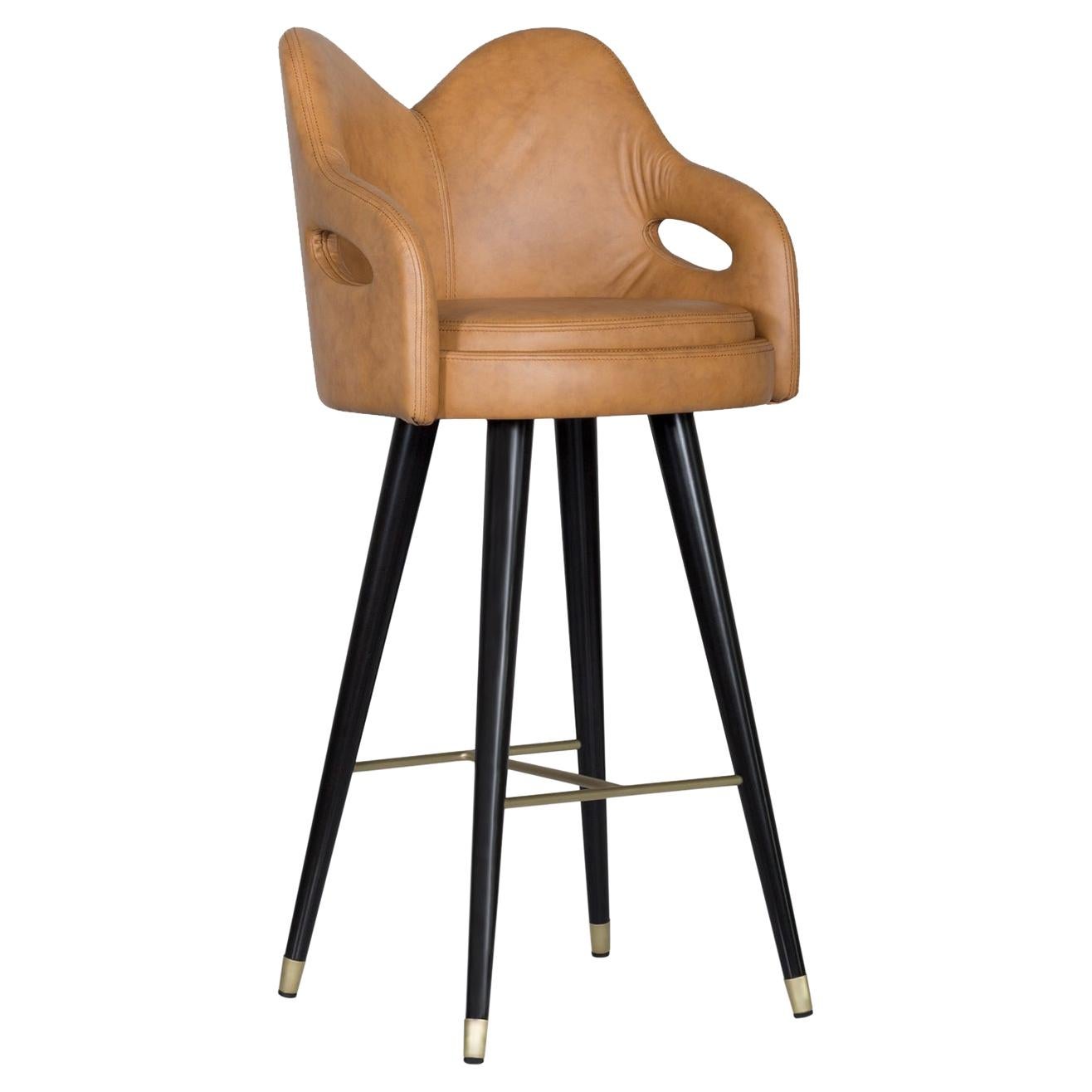 Modern Mary Swivel Bar Stools, Caramel Leather, Handmade Portugal by Greenapple For Sale