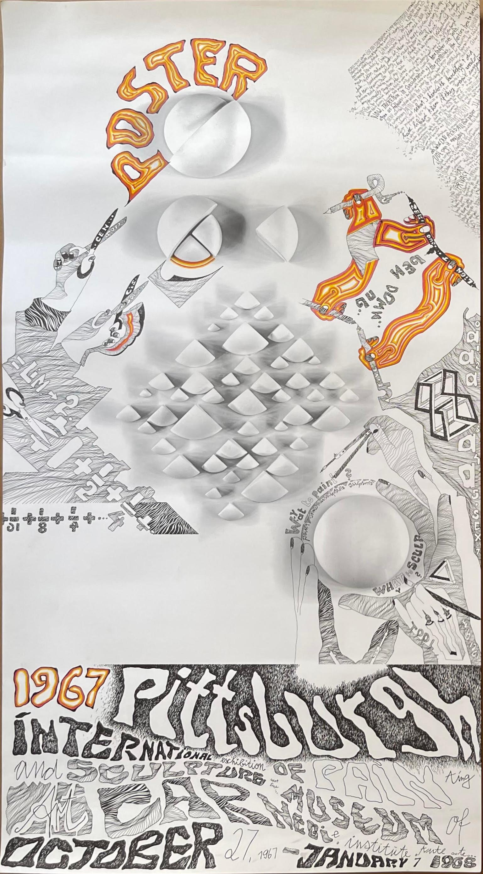 Rare poster historique des années 1960 de Lt Ed Fluxus Pittsburgh International Carnegie Museum - Print de Mary Bauermeister