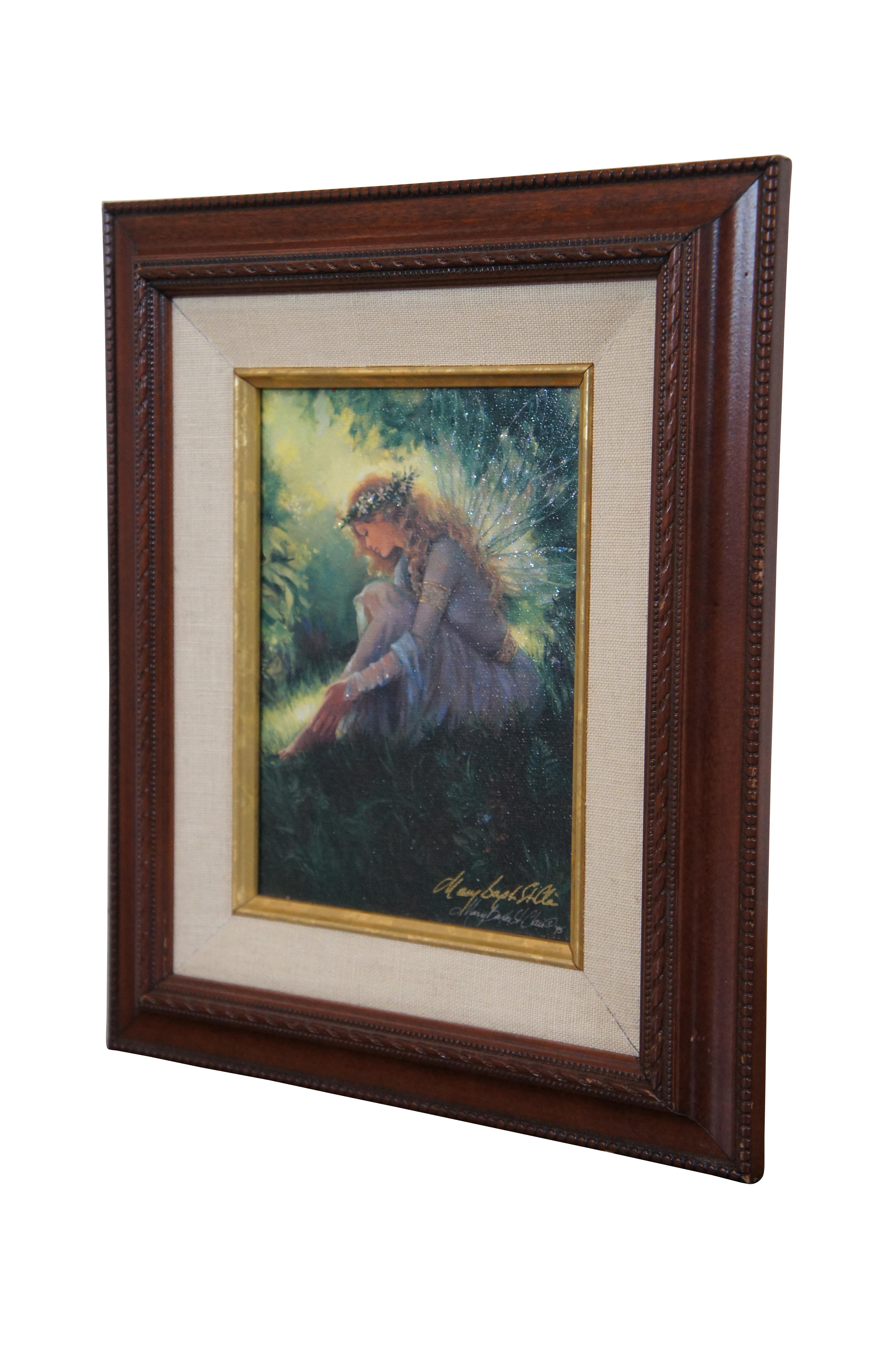 Vintage Mary Baxter St. Clair Garden of Dreams framed giclee on canvas featuring a fairy in the forest.  Singed lower right, circa 1995.

The paintings of Mary Baxter St Clair take you into a magical world of fairies, angels, pixies, and wide-eyed