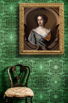 Portrait of a Lady in Silk Dress & Blue wrap in oval, Mary Beale, Oil on canvas