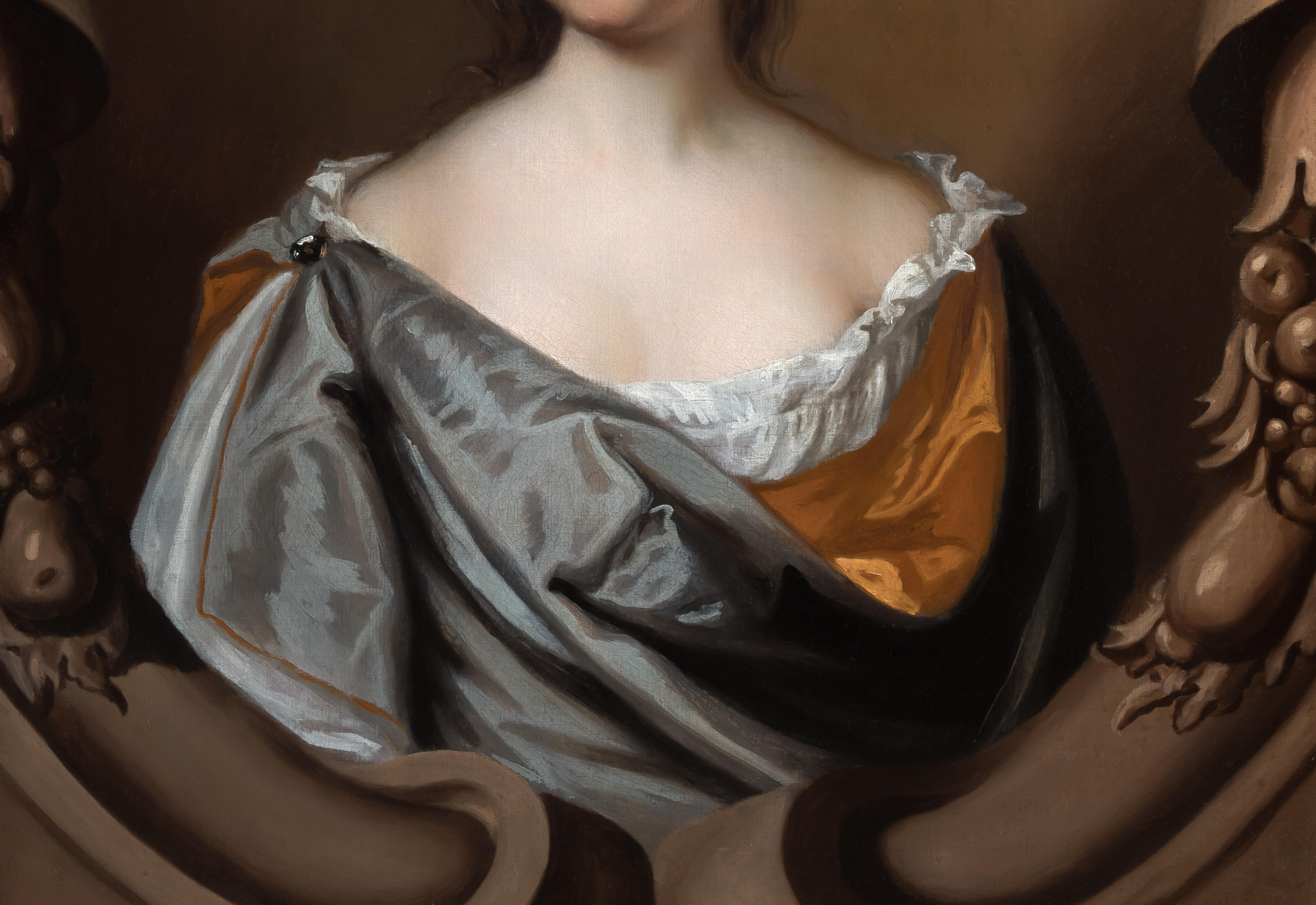 Ritratto di signora con abito di seta e involucro blu in ovale, Mary Beale, Olio su tela 5