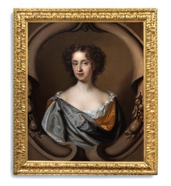 Portrait of a Lady in Silk Dress & Blue wrap in oval, Mary Beale, Oil on canvas