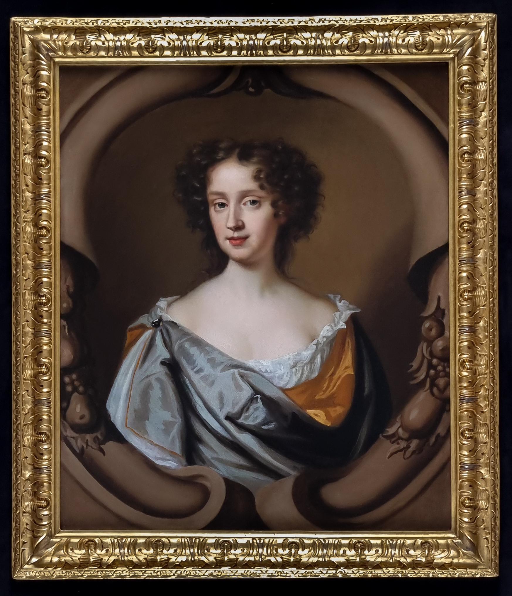 Porträt einer Dame in einer aufwändigen Steinkartusche, Öl auf Leinwand, Gemälde 