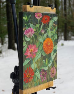 Zinnias on Dark Background, Original Painting