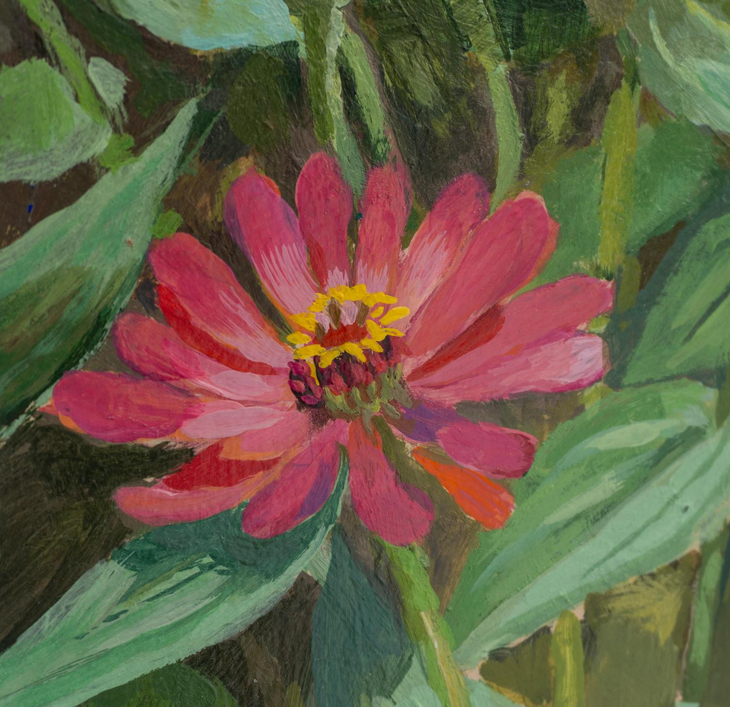 Zinnias sobre fondo oscuro, Pintura original en venta 1