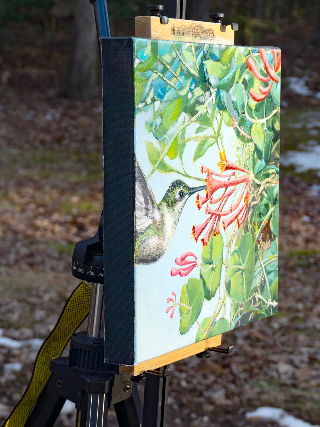 Colibrì nel caprifoglio, dipinto originale - Painting di Mary Beatty-Brooks