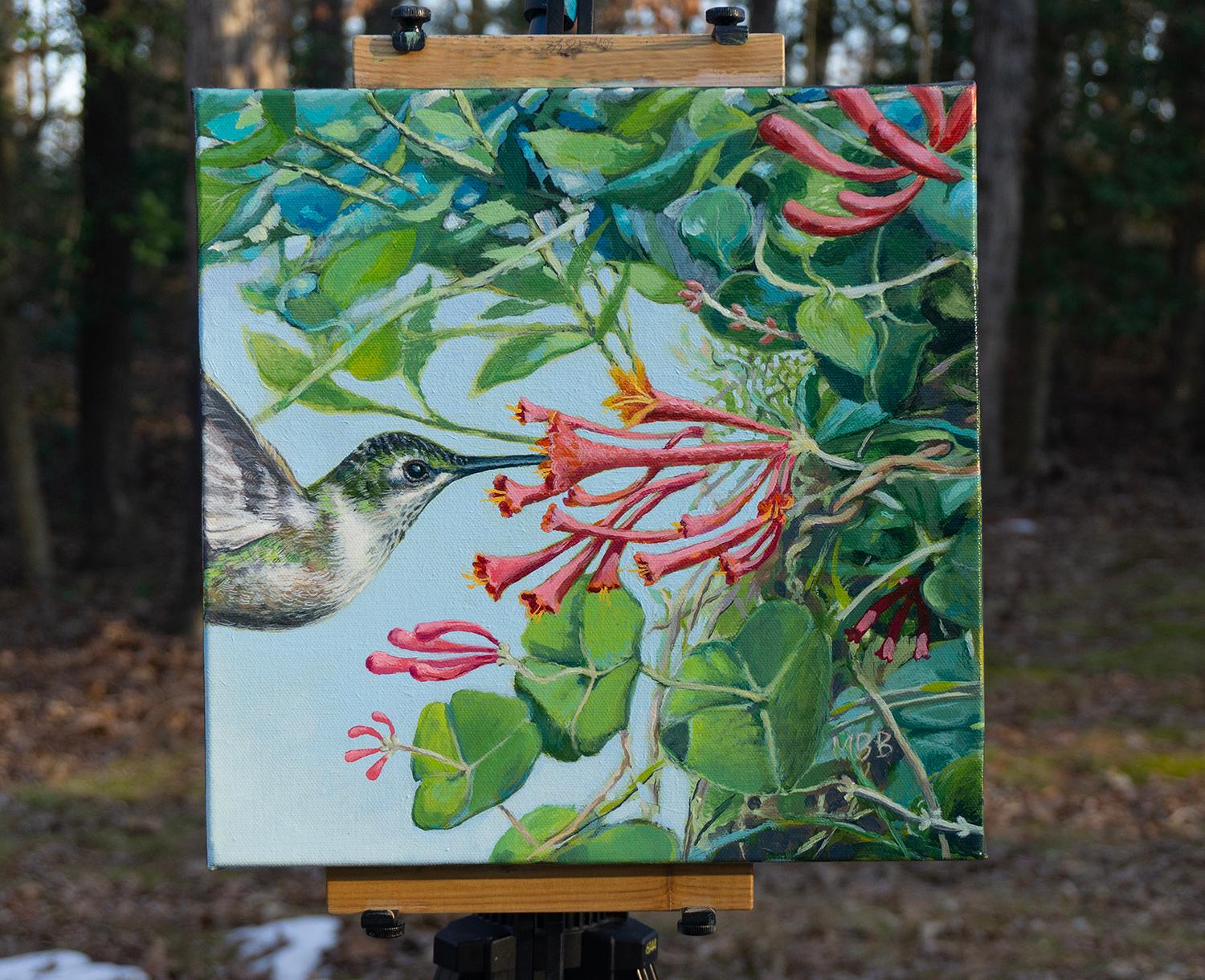 Colibrì nel caprifoglio, dipinto originale - Painting Realismo di Mary Beatty-Brooks