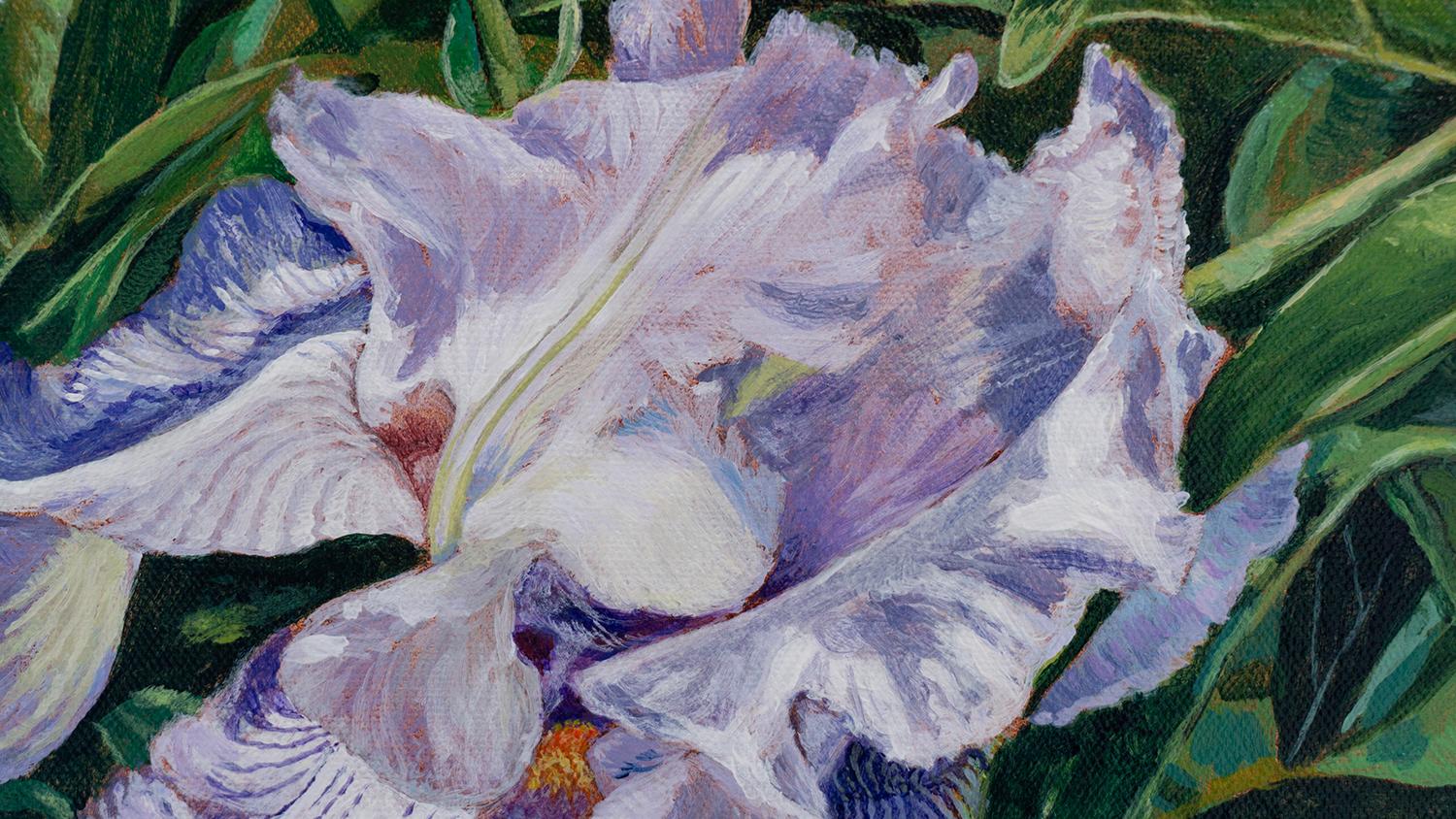 Peonías siguiendo a los lirios, Pintura original - Still-Life Painting Azul de Mary Beatty-Brooks