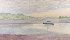 Mary Beresford-Williams (geb. 1931) – 1989 Öl, pastellfarbener Himmel mit Booten