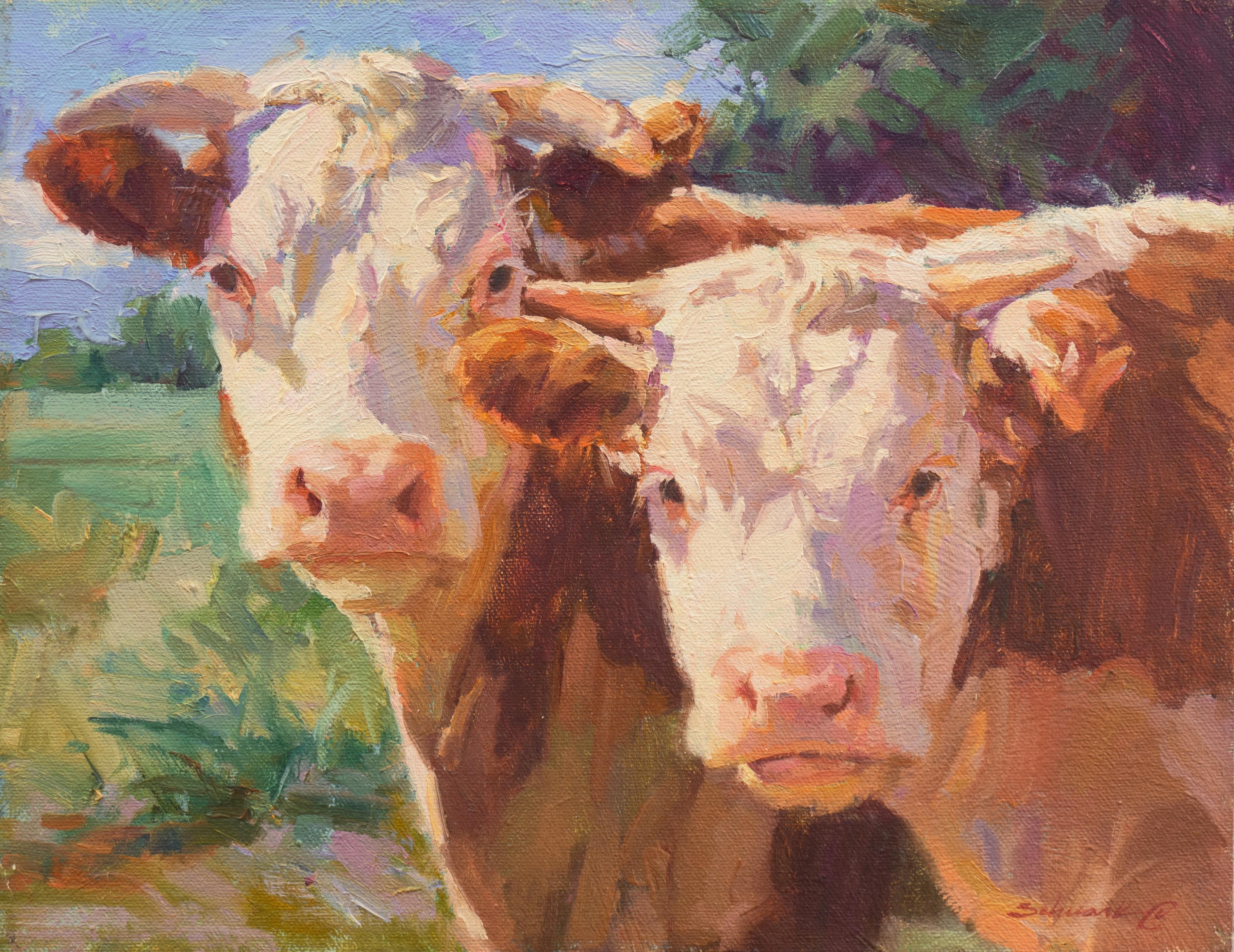 Mary Beth Schwark Animal Painting - 'A Curious Pair', New Mexico Woman Artist, Oil Painters of America, Michigan