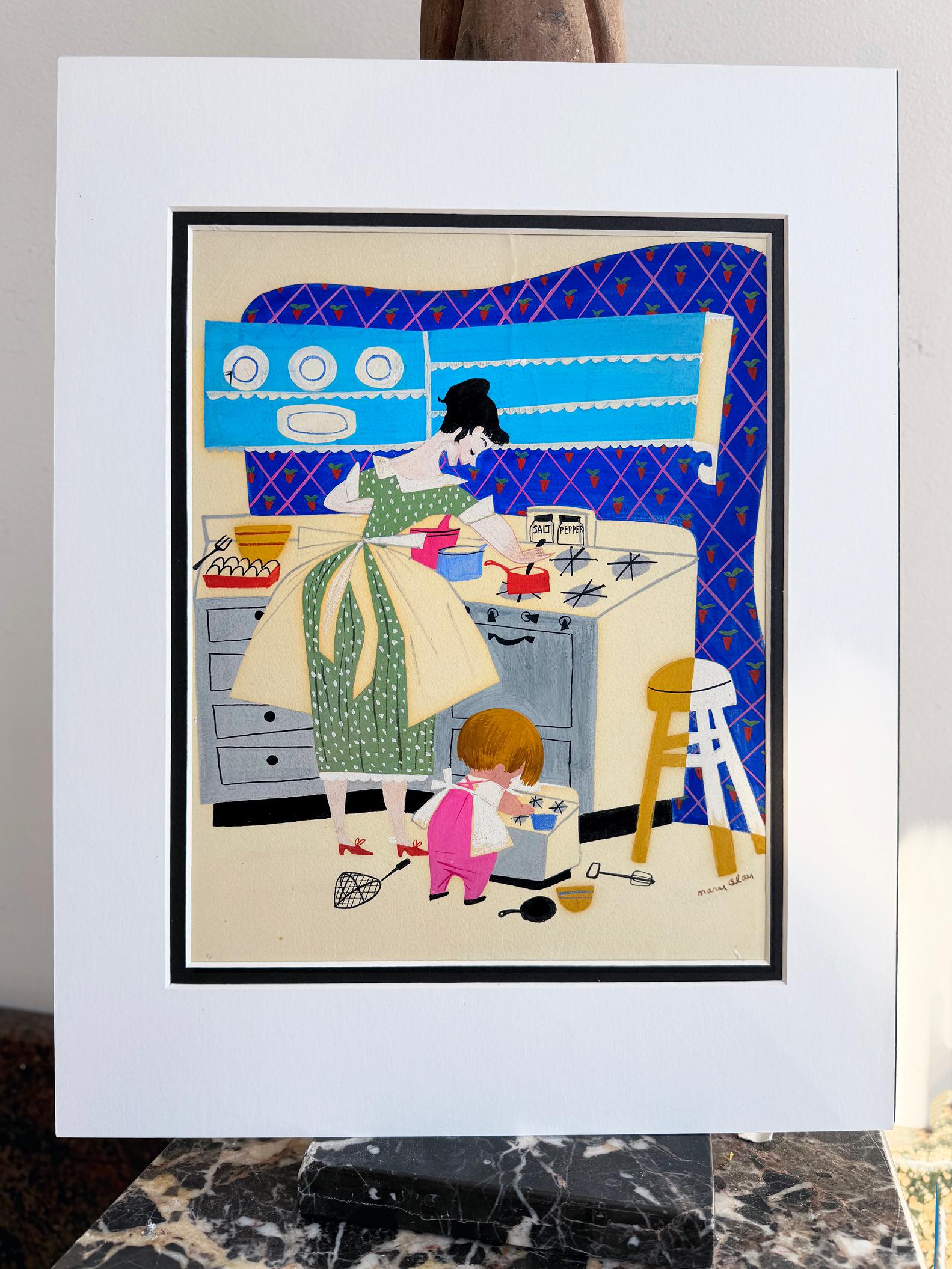 Baby's House Kitchen Interior - Woman Illustrator Mid-Century en vente 6