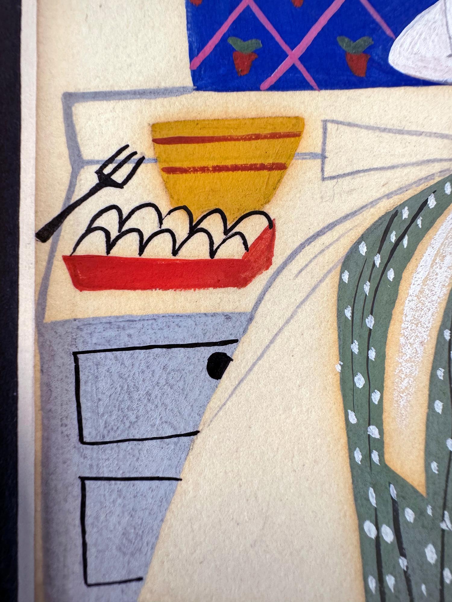 Baby's House Kitchen Interior - Woman Illustrator Mid-Century - Beige Interior Painting par Mary Blair