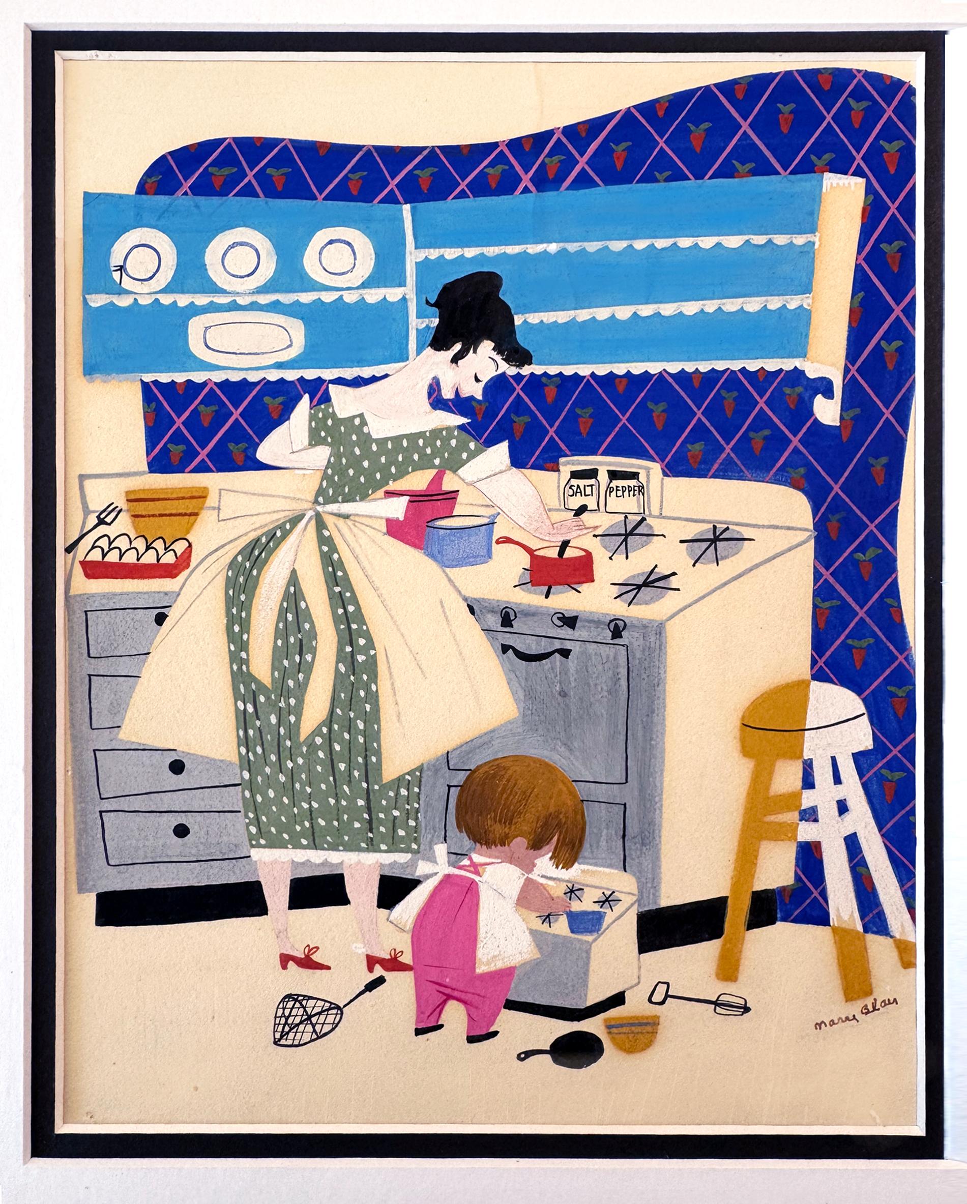 Baby's House Kitchen Interior - Woman Illustrator Mid-Century en vente 2