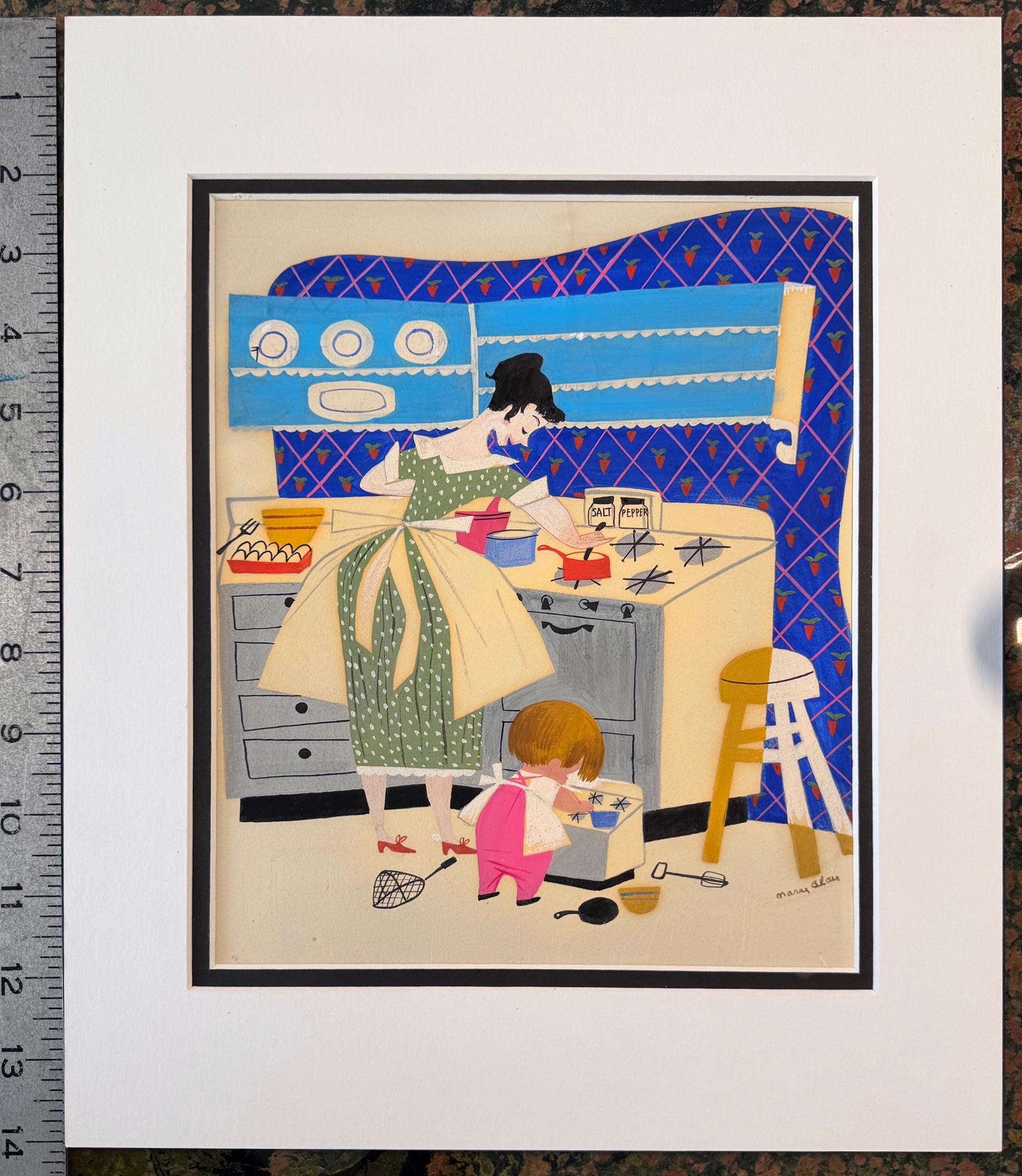 Baby's House Kitchen Interior - Woman Illustrator Mid-Century en vente 3