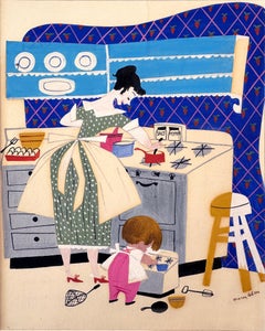 Baby's House Kitchen Interior - Woman Illustrator Mid-Century