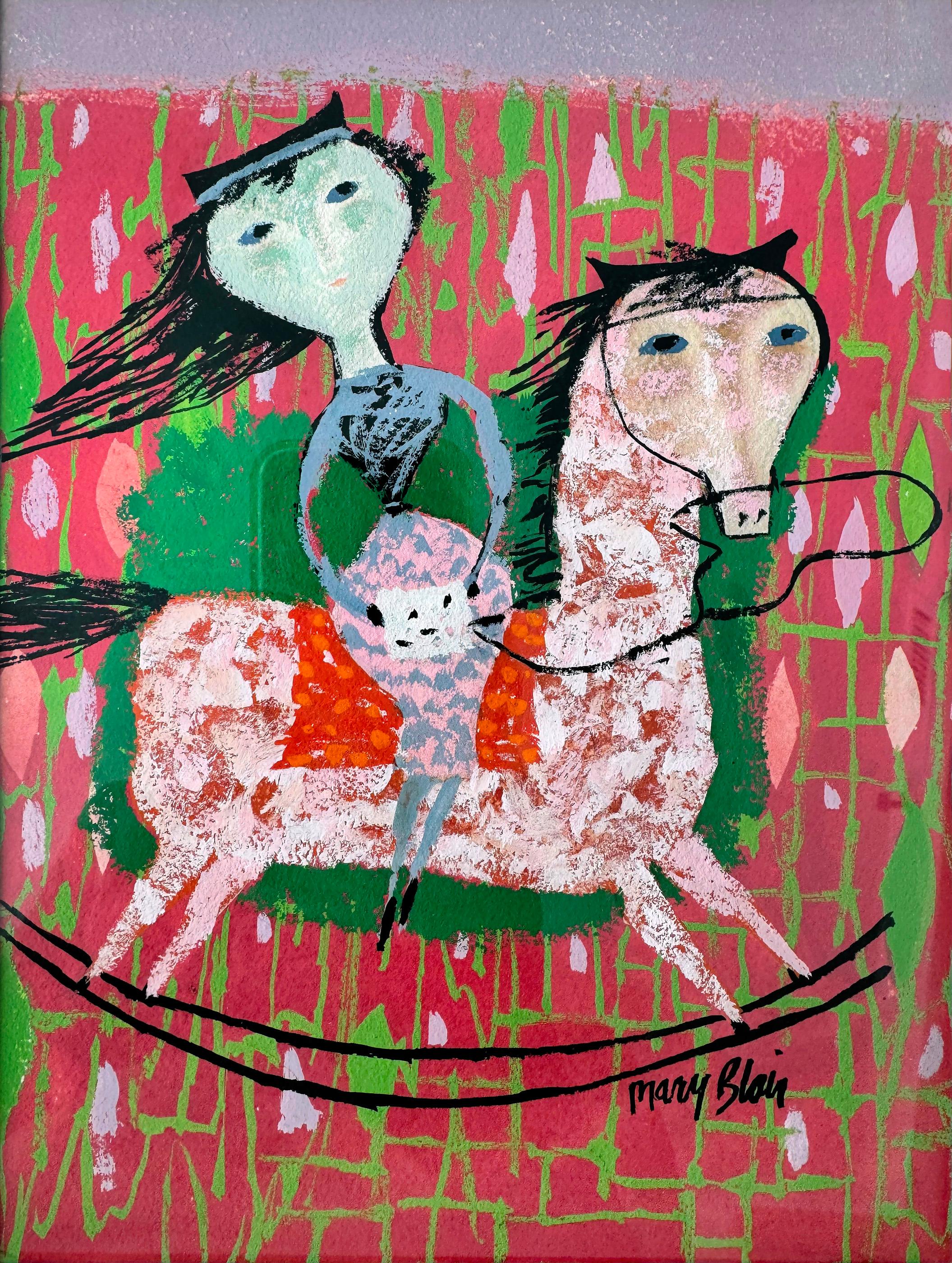 Girl on Horse Painting, Gouache on Illustration Board, 1950s, Framed