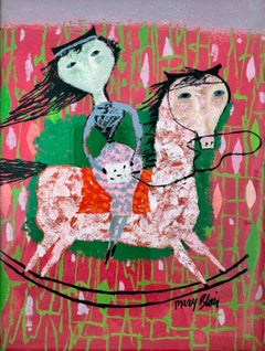 Girl on Horse Painting, Gouache on Illustration Board, 1950s, Framed