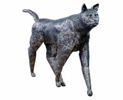 Walking Cat - Large Scale Bronze Animal Sculpture with Mosaic Patterned Surface