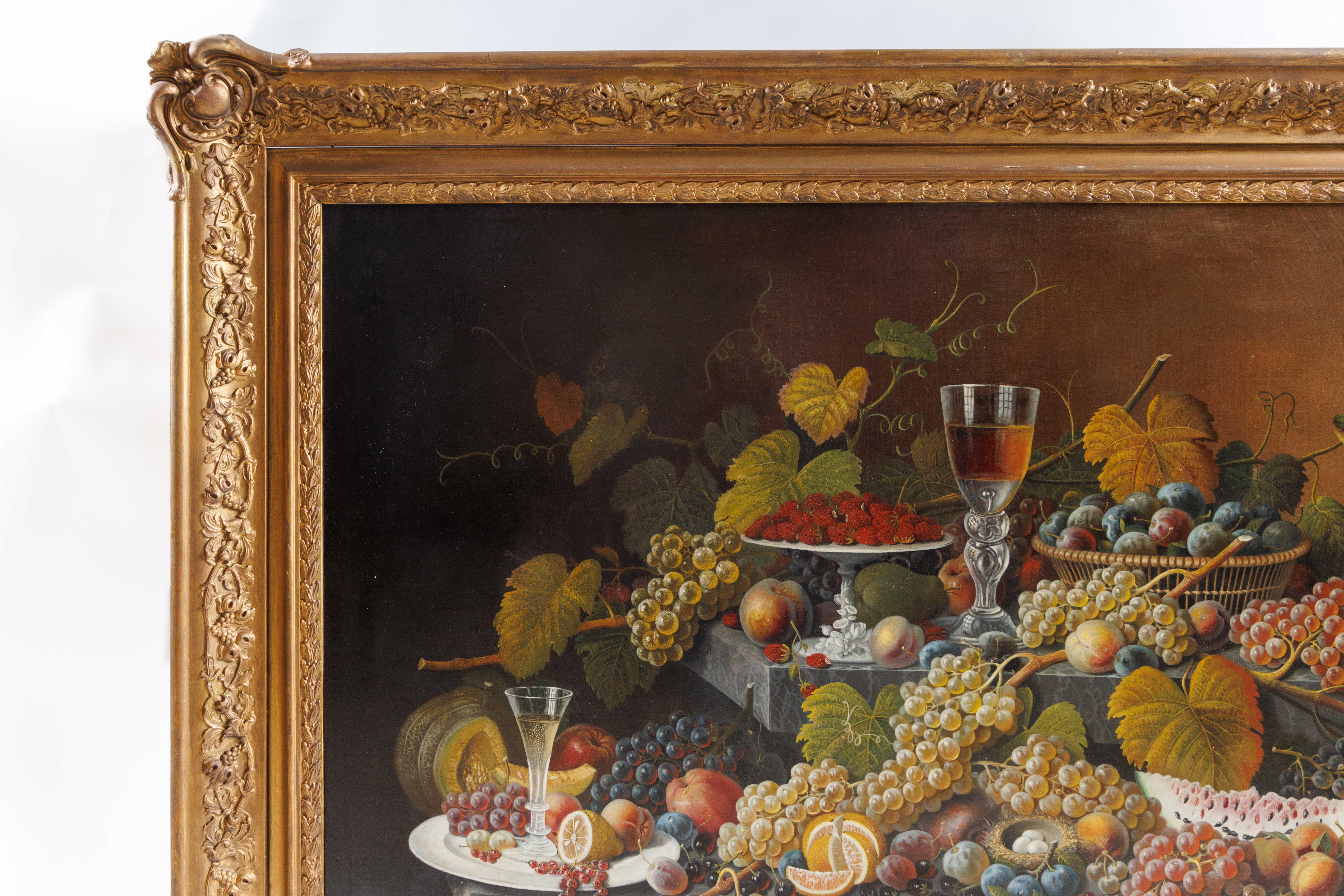 An Exceptional Two-Tiered Fruit Still Life Oil Painting, by Mary Mellen, C. 1850 - Brown Still-Life Painting by Mary Blood Mellen