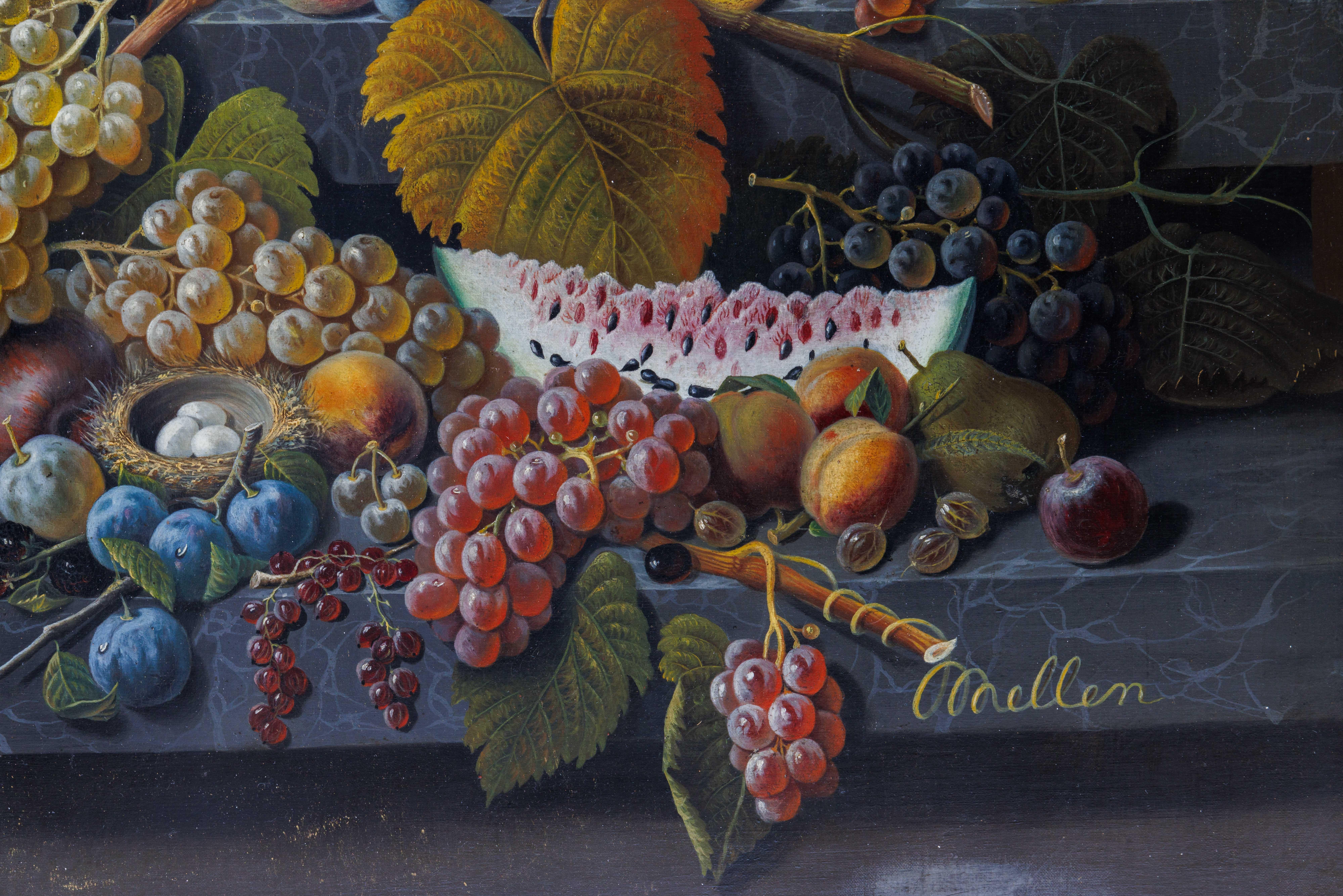 An Exceptional Two-Tiered Fruit Still Life Oil Painting, by Mary Mellen, C. 1850 For Sale 1