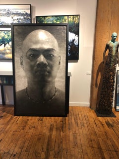 Portrait of David Uy - Large Scale Charcoal Drawing on Mylar by Mary Borgman