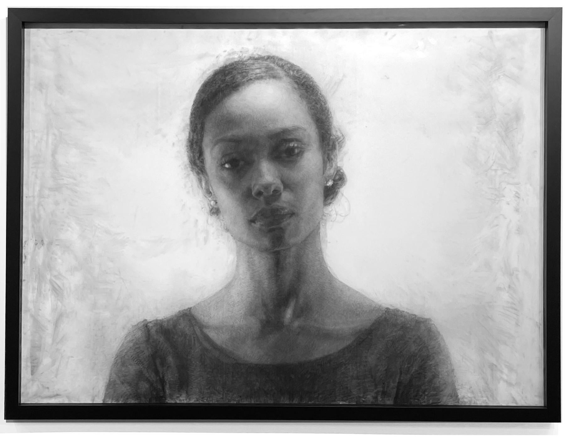 Portrait of Feleg Abraha - Large Scale Original Charcoal on Mylar, Framed