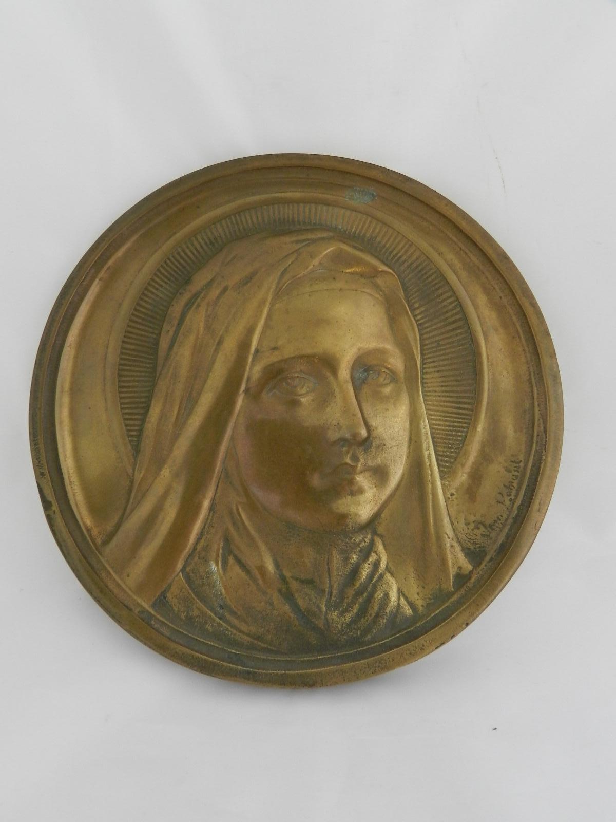 Mary Bronze Wall Plaque Sculpture Signed Medallion French Early 20th Century 2