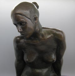Mary Buckman Bronze Female Nude "Natasha" Sitting Sculpture San Diego Artist 12"