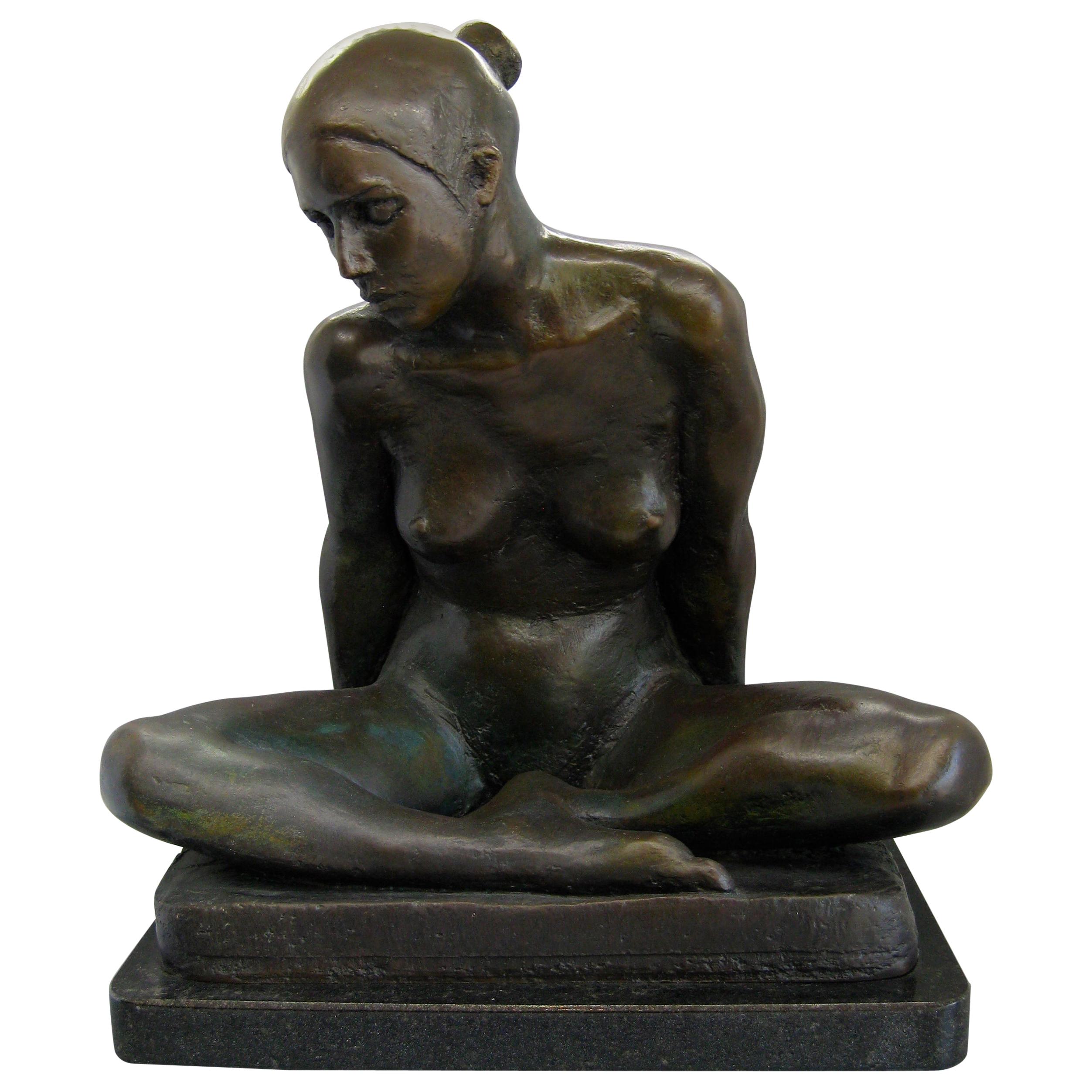 Mary Buckman Bronze Female Nude "Natasha" Sitting Sculpture San Diego Artist 12" For Sale