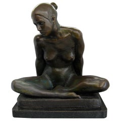 Mary Buckman Bronze Female Nude "Natasha" Sitting Sculpture San Diego Artist 12"