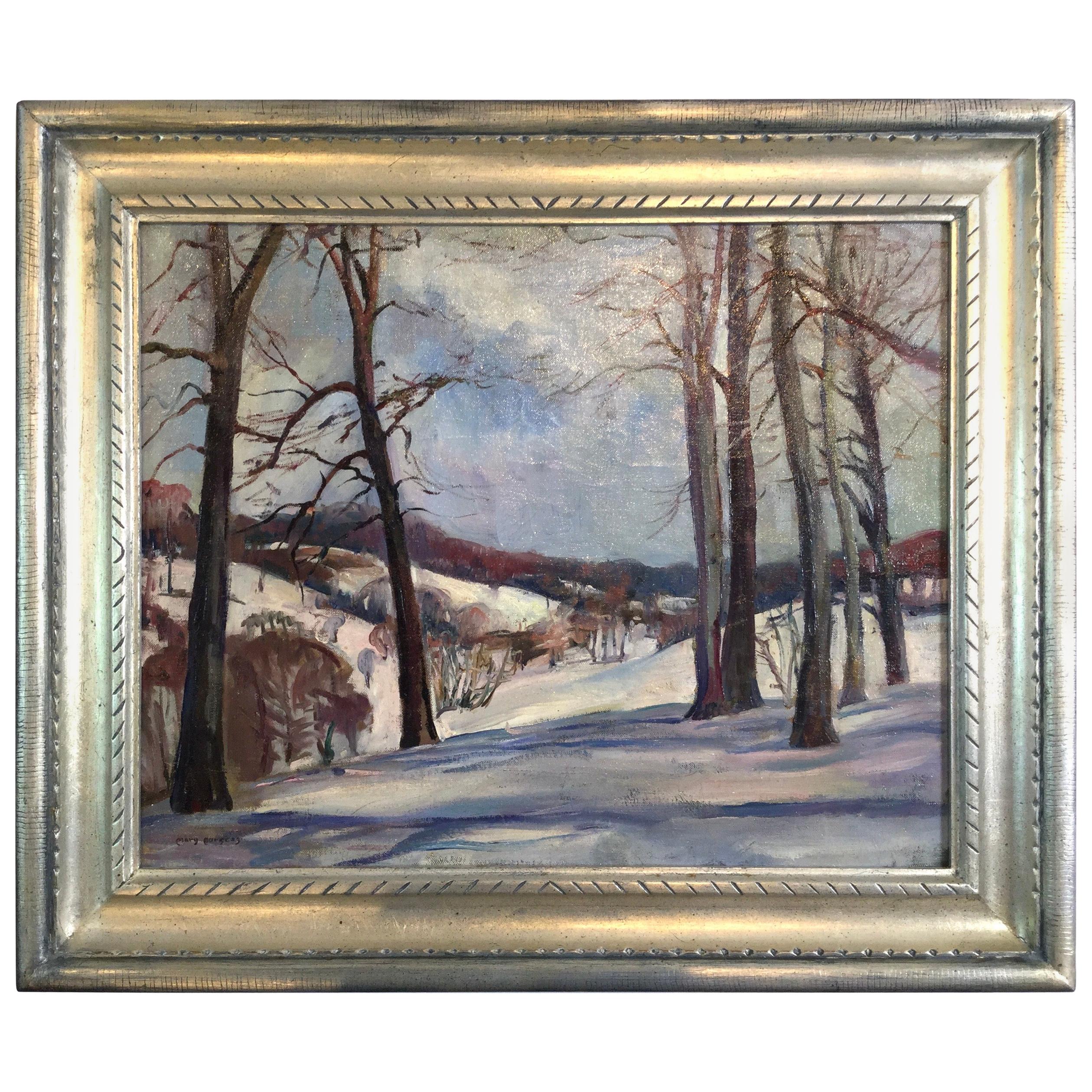 Mary Burgess Snowscape Pennsylvania Impressionist Oil Painting on Canvas