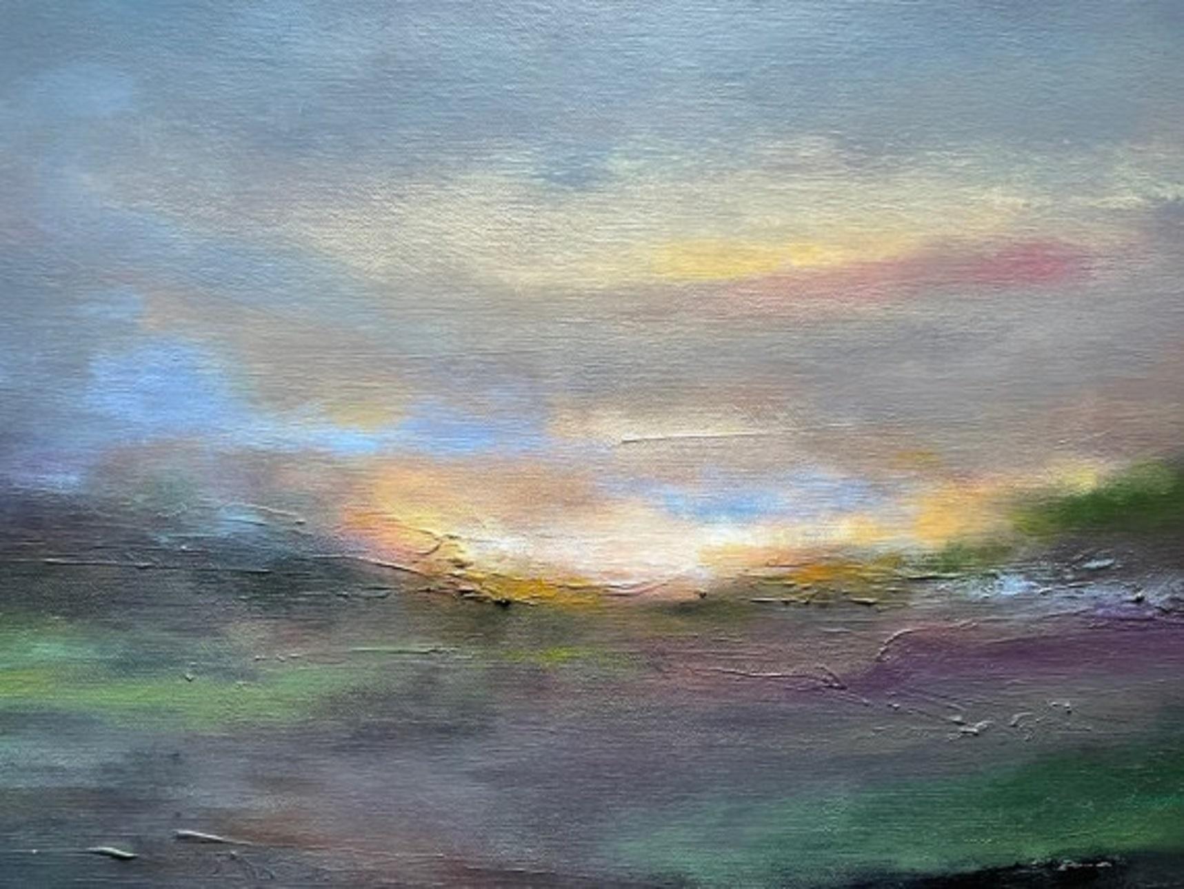 Atardecer humeante, Pintura original, pintura expresionista de paisaje - Painting Abstracto de Mary Burtenshaw