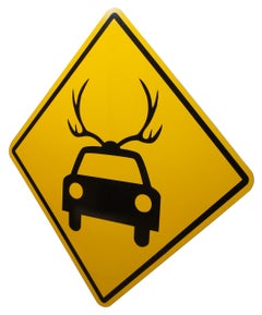 1997 Mary Carothers "Untitled" Aluminum Road Sign Car with Antlers