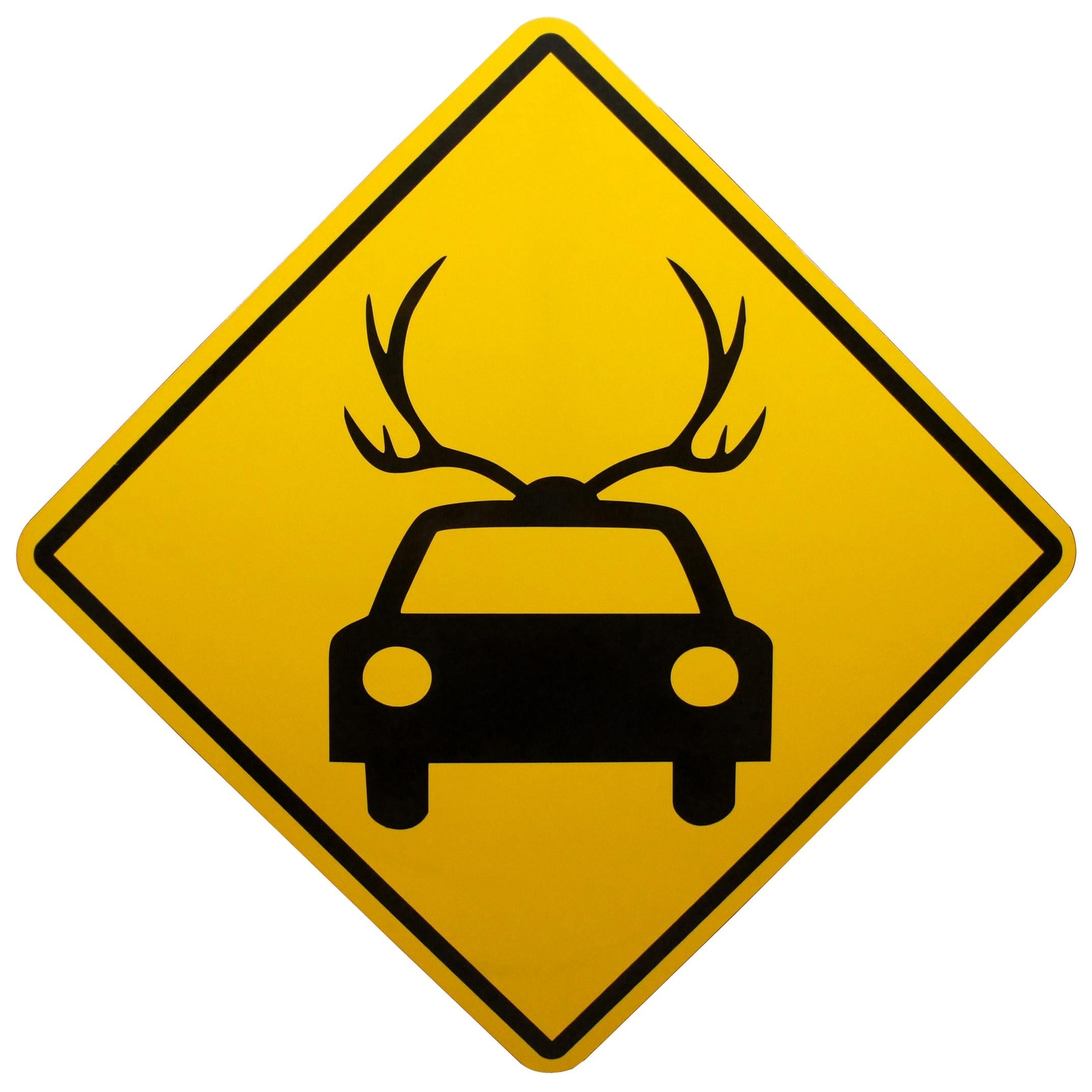 Mary Carothers Signed Untitled Road Sign 1997 Car with Antlers For Sale